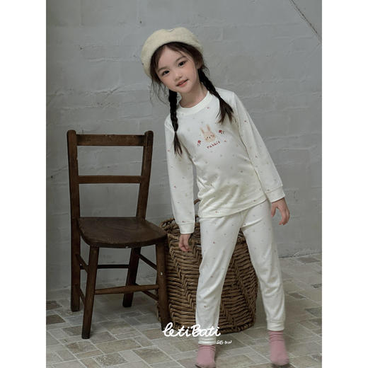 蕾蒂巴蒂 纯棉A类儿童套头秋衣裤套装 无骨打底全棉春秋款中大童长袖睡衣 商品图2