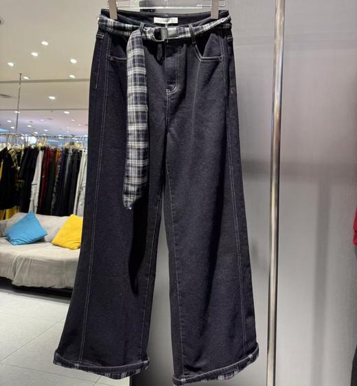 PNC撞格子腰头加绒牛仔阔腿裤51001冬季052664022009 商品图0