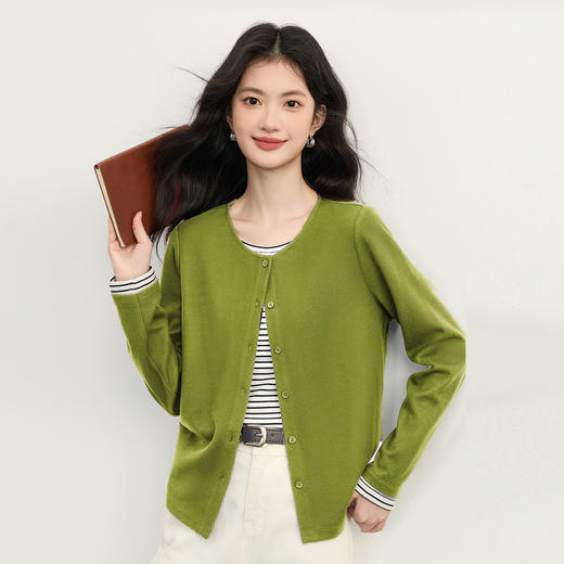 【12/03新品】熙世界假两件云朵针织开衫女设计感休闲条纹拼接上衣2025秋冬新款 商品图4