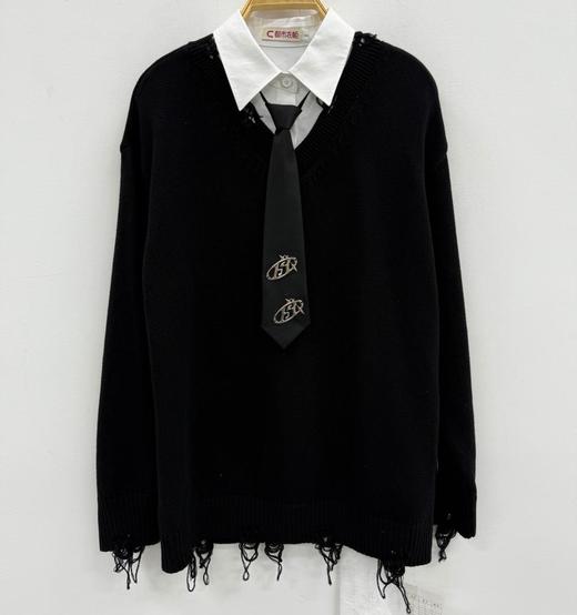 NC假两件配领带长袖毛织上衣50805（黑）秋季253050220321 商品图1