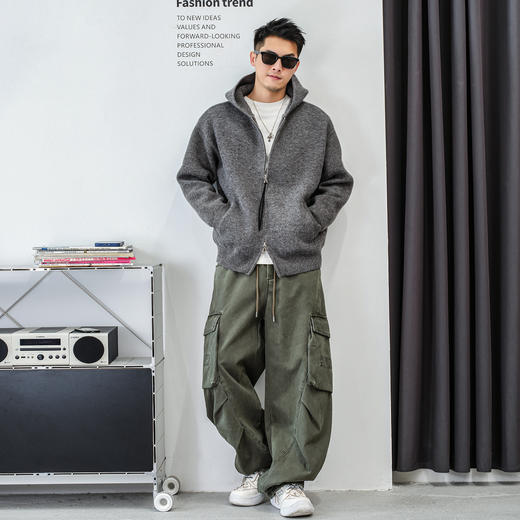 徐太浪【双拉链 休闲风】连帽针织衫外套男秋冬2025新款开衫毛衣 商品图3