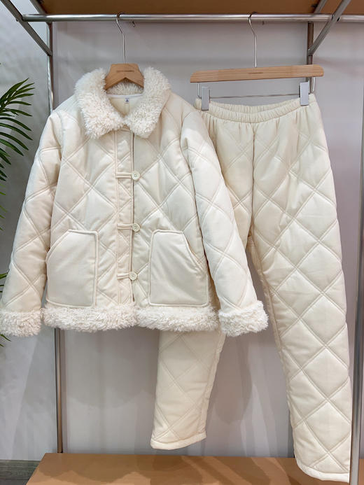 松植屋女款猫猫领抗静电三层夹棉加厚棉袄套装可外穿家居服 商品图9