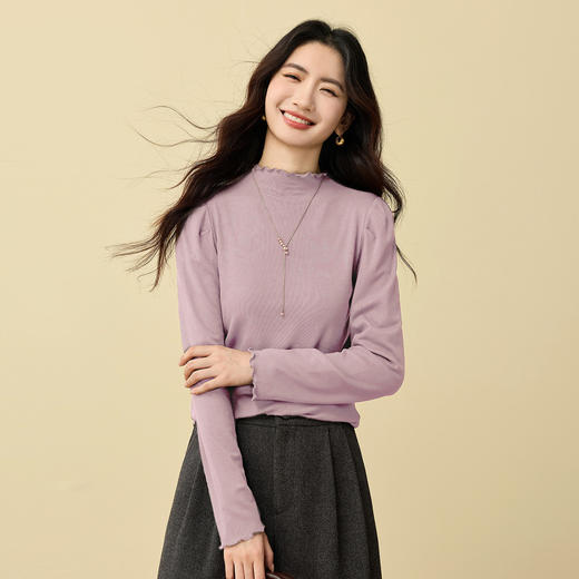【12/03新品】熙世界萬搭仿羊绒打底衫T恤女2025年秋冬新款内搭保暖半高领上衣 商品图3