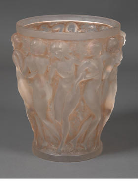 独角鹿西洋古董1927年法国出品「Bacchantes 酒神祭司」款橙色欧泊水晶花瓶