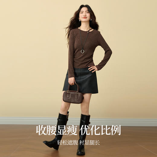 【12/03新品】熙世界设计感镂空肌理针织T恤女长袖内搭上衣打底衫2025秋冬新款 商品图2