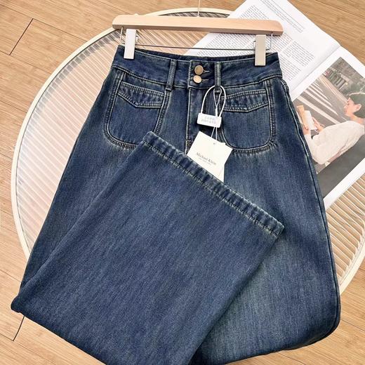 D120223一件过冬~冬季新款加绒复古高腰双口袋垂感显瘦直筒阔腿牛仔裤 商品图11