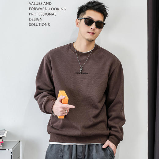 徐太浪【休闲风 简约字母】加绒卫衣男秋冬款套头内搭打底衫上衣 商品图0