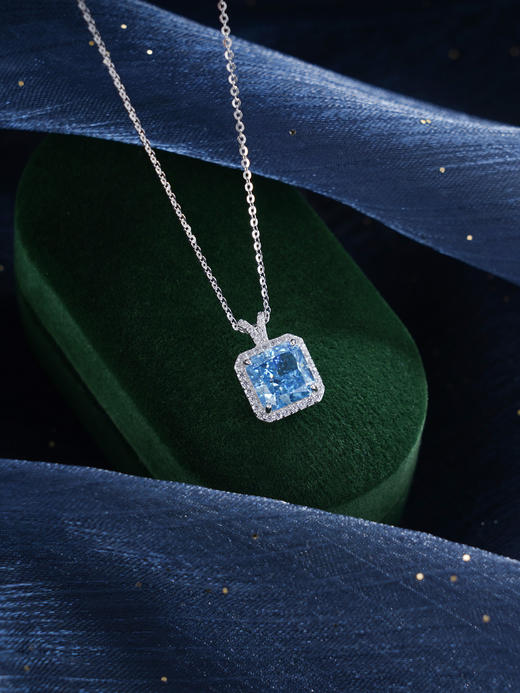 子佩集S925银【蓝海徐行】套链【YL-5128】纯银蓝色方块锆石时尚项链2412 商品图0