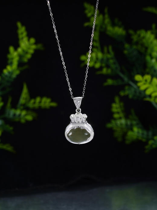 子佩集S925银【如意】套链【DZ06475】纯银古法银项链和田碧玉福袋钱袋2412 商品图2