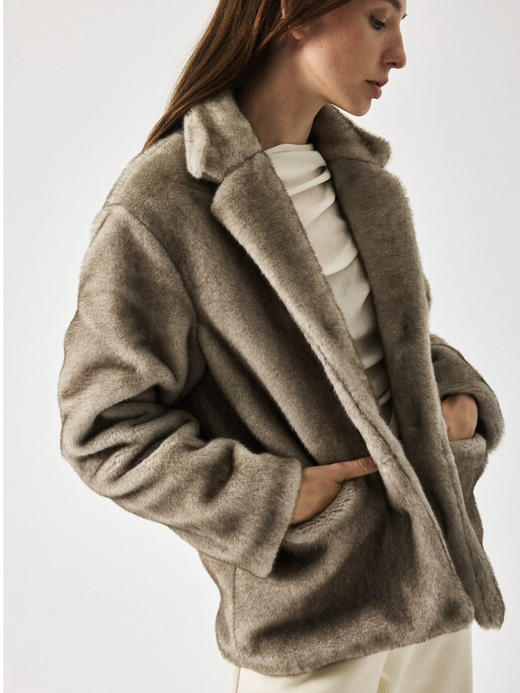 Running Closet｜短毛西装立领外套 [ 灰 仿皮草 ] 【LCM】 商品图2