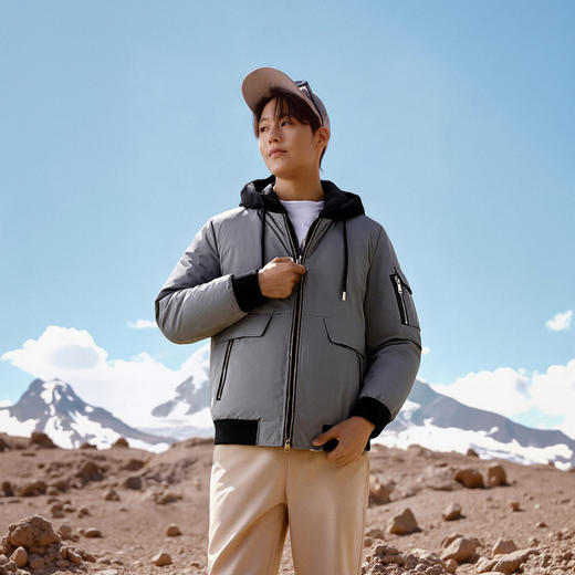 【可拆卸帽 一衣两穿】罗蒙冬季保暖连帽羽绒服抽绳款羽绒服男士袖口侧边带口袋时尚厚款羽绒外套 商品图1