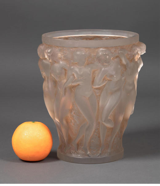 独角鹿西洋古董1927年法国出品「Bacchantes 酒神祭司」款橙色欧泊水晶花瓶 商品图1