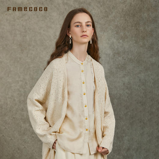 Famecoco范可儿肌理感开身毛衫气质百搭纯棉外搭中长款FAD6DF100 商品图1