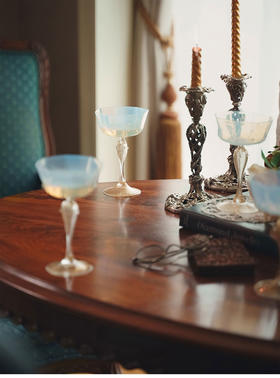 【已售】独角鹿西洋古董20世纪初意大利出品点金工艺装饰奶白色香槟杯（5件）