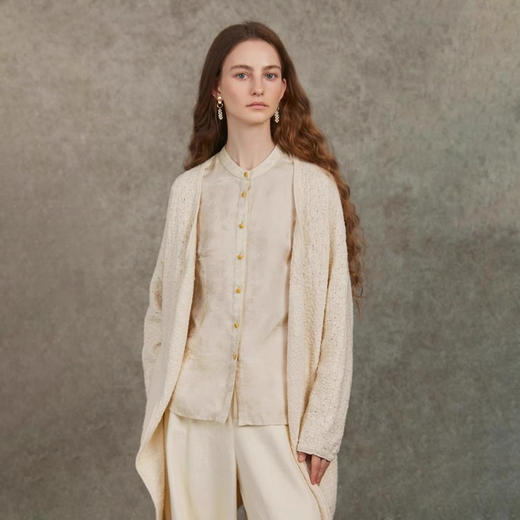 Famecoco范可儿肌理感开身毛衫气质百搭纯棉外搭中长款FAD6DF100 商品图0