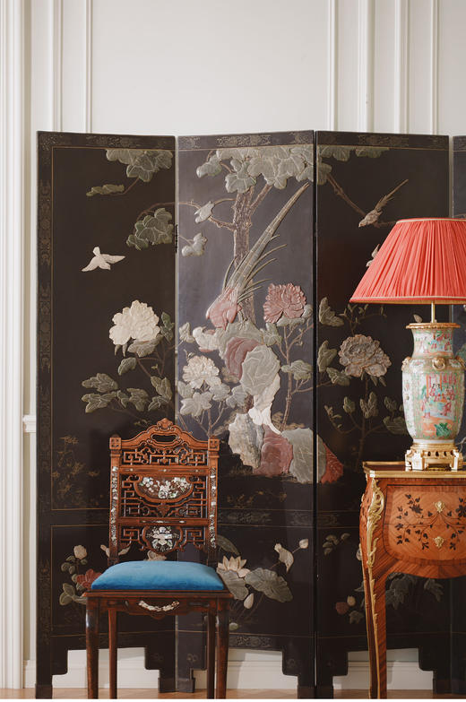 独角鹿西洋古董20世纪中国创汇时期出品「富贵万代」传统花鸟主题硬石镶嵌屏风 商品图1