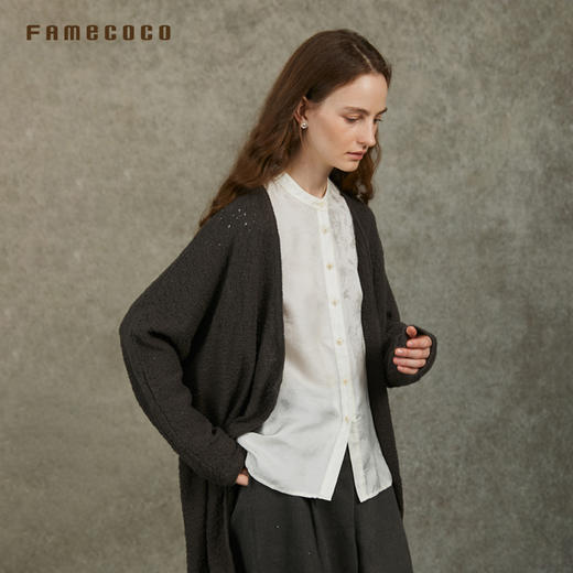 Famecoco范可儿肌理感开身毛衫气质百搭纯棉外搭中长款FAD6DF100 商品图3