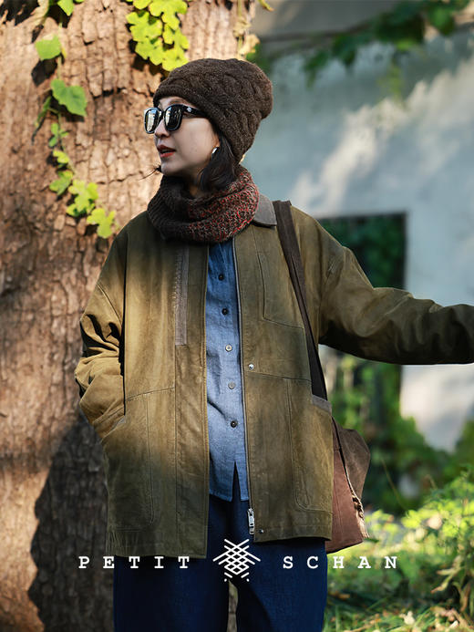 PETIT SCHAN小闪 CLO#978 Pine Forest 松林 复古油蜡牛皮汉麻拼接外套 商品图6
