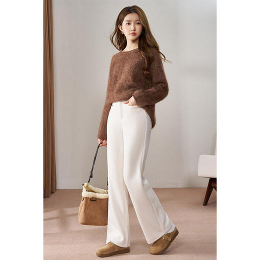 米思阳锁暖醋酸羊毛裤 100cm裤长小个子必入 2025冬季新款通勤优雅高腰舒适醋酸羊毛直筒裤女5757 商品图3