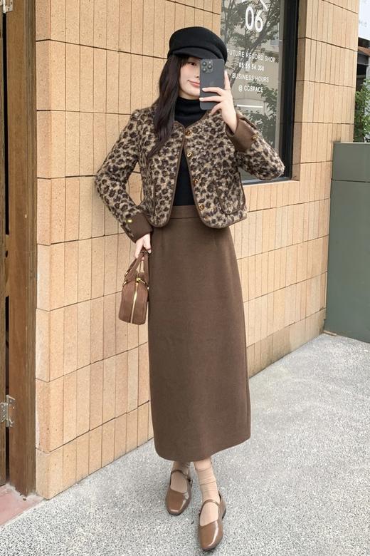 ELLA JADE 豹纹羽绒内胆外套直筒半裙套装 21588 商品图3