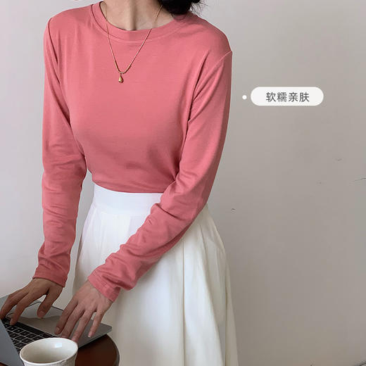 【69元2件】女士秋冬天丝棉针织衫 纯色圆领百搭简约薄款内搭上衣 商品图6