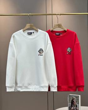 D120230小熊满印新年主题银狐绒圆领卫衣休闲情侣款