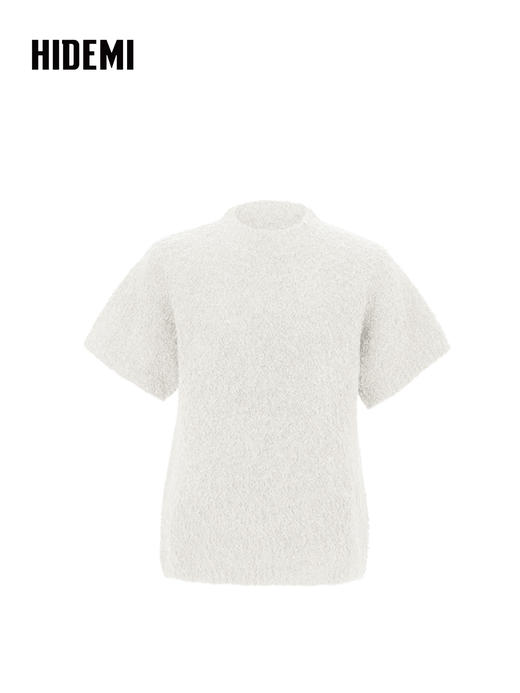 HIDEMI 极简圆领短袖羊毛圈圈纱针织上衣 商品图4