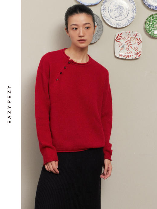 新中式斜门襟羊绒衫 商品图2