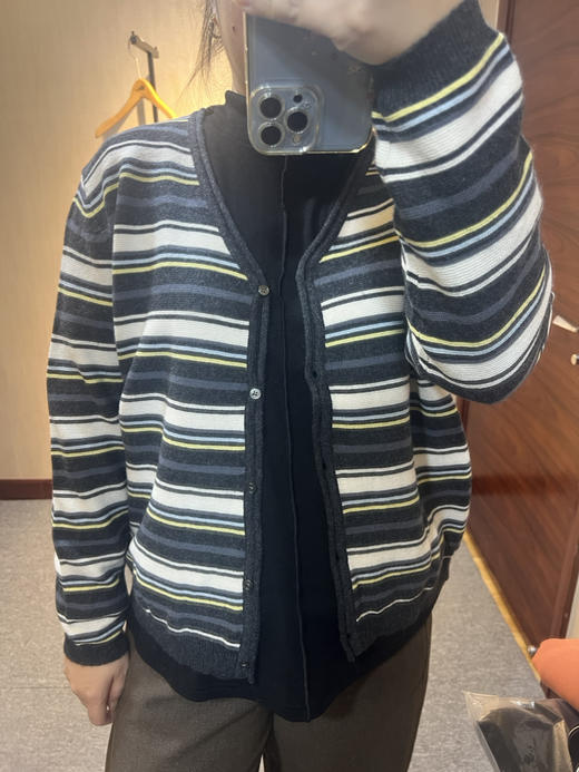 【推荐款显瘦】水淼2025冬新款休闲简约大气毛织条纹羊毛开衫1498 商品图2