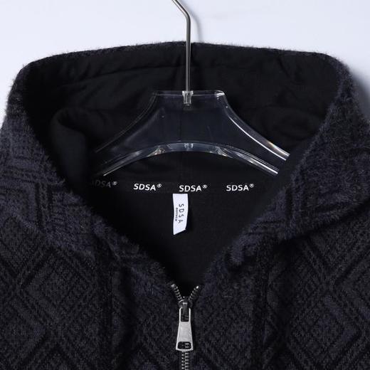 SDSA男士秋冬新款痞帅男装设计师菱形格绒毛拉链连帽卫衣宽松百搭 商品图1