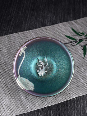 子佩集S990银【流光溢彩】茶具【HH008】纯银茶杯摆件金鱼偏蓝2412