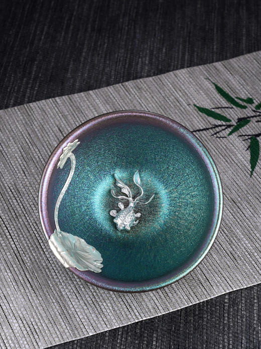 子佩集S990银【流光溢彩】茶具【HH008】纯银茶杯摆件金鱼偏蓝2412 商品图0