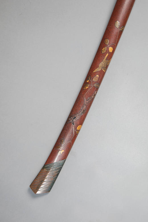 独角鹿西洋古董1603-1868年代日本江户时期出品传统花鸟主题莳绘漆木刀鞘装饰牡丹纹镂雕铁鍔及绢丝鲛皮手柄武士刀 商品图9