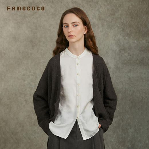 Famecoco范可儿肌理感开身毛衫气质百搭纯棉外搭中长款FAD6DF100 商品图2