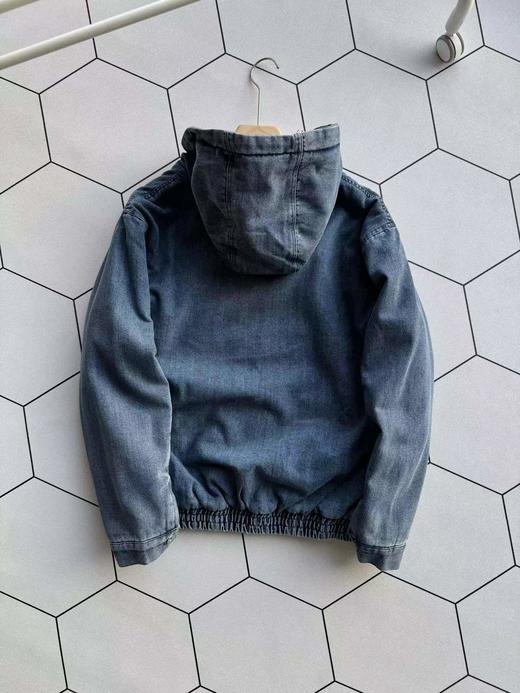 D120204纯色字母Logo连帽拉链宽松水洗牛仔棉服外套 商品图7