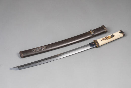 独角鹿西洋古董1603-1868年代日本江户时期出品东方瑞兽主题铜鎏金银精雕装饰漆木刀鞘及鲛皮手柄胁差 配小刃 商品图2