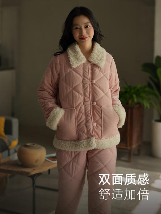 松植屋女款猫猫领抗静电三层夹棉加厚棉袄套装可外穿家居服 商品图4