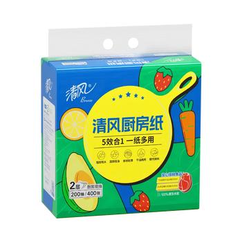 清风厨房用纸挂抽2层200抽*单包 可接触食品级懒人抹布 便捷悬挂式  /家庭清洁/纸品 /清洁纸品 /厨房纸巾 商品图0