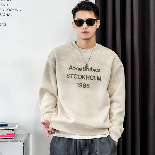 徐太浪【时尚帅气 字母印花】加绒卫衣男秋冬款美式休闲内搭衣服 商品图1