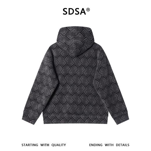 SDSA男士秋冬新款痞帅男装设计师菱形格绒毛拉链连帽卫衣宽松百搭 商品图4