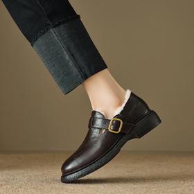 【预售5天】厚底加绒乐福鞋，保暖毛毛鞋棉鞋黑色小皮鞋O-FSM7090