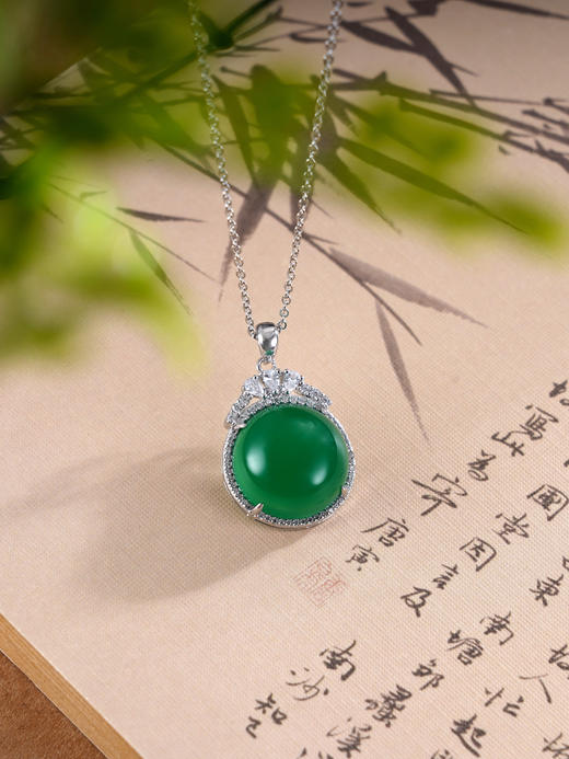 子佩集S925银【清潭幽歌】套链【TL013680】纯银绿玉髓圆形项链2412 商品图0