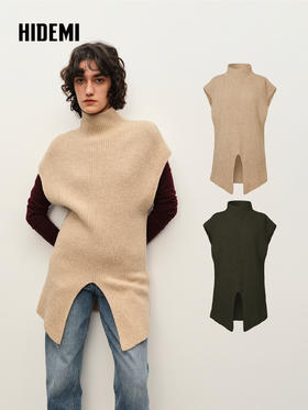 HIDEMI 简约开衩设计感进口羊毛花纱半 廓形多穿式马夹