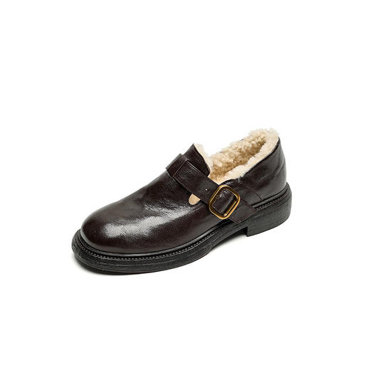 【预售5天】厚底加绒乐福鞋，保暖毛毛鞋棉鞋黑色小皮鞋O-FSM7090 商品图3