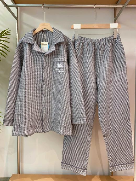 松植屋男女情侣款《杉树》纯色简约设计翻领三层空气棉加厚夹棉睡衣家居服套装 商品图4