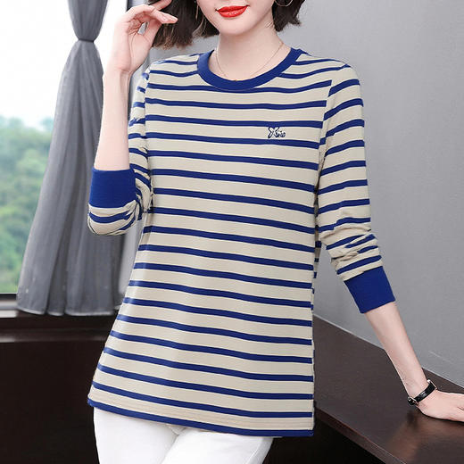 条纹长袖t恤女士打底衫春秋内搭可外穿2026新款大码洋气爆款上衣 商品图2