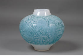 独角鹿西洋古董1924年法国出品「Aras 南美鹦鹉」款淡蓝色欧泊水晶花瓶