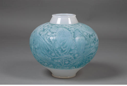 独角鹿西洋古董1924年法国出品「Aras 南美鹦鹉」款淡蓝色欧泊水晶花瓶 商品图0