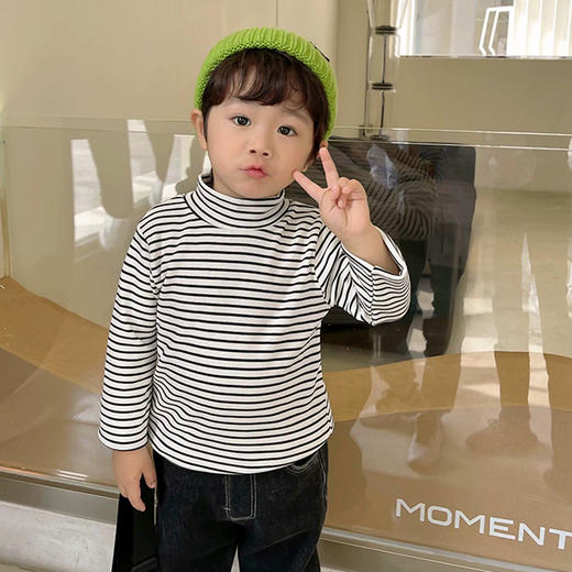 【🤩这波儿童打底衫我先冲了!!39.9任选3件】80-160码儿童条纹打底衫300克重男女童加厚高领打底衫聚 商品图3