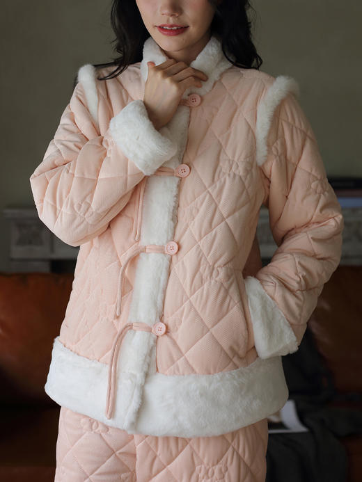 松植屋冬季女款加绒睡衣套装三层夹棉加厚保暖家居服可外穿棉袄 商品图2